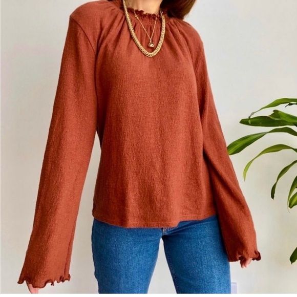 Madewell Tops - Madewell Texture & Thread Long Sleeve Mock Neck Lettuce Hem Rust Top Small